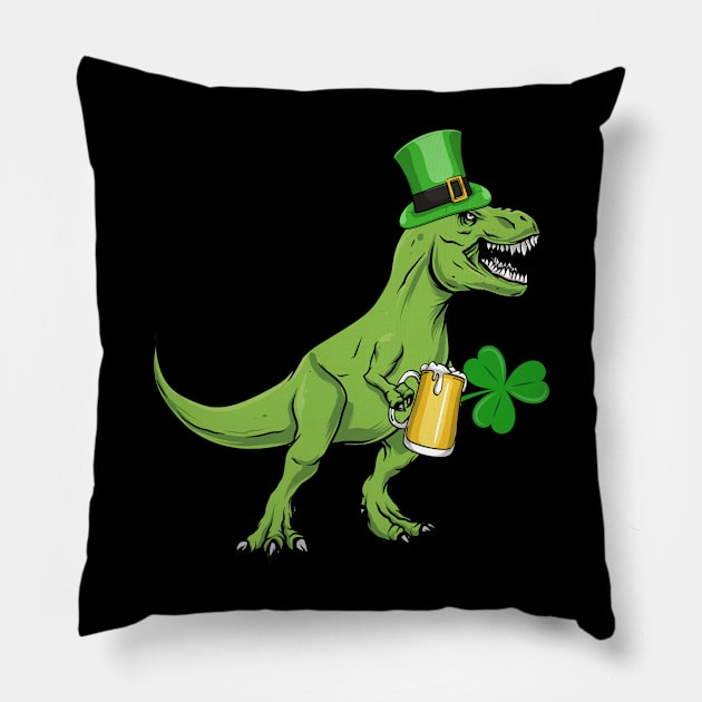 Dinosaur Tyrannosaurus Beer rex T rex Funny St Patrick's Day Pillow by Msafi