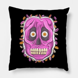 Skeleton Surprised Mask - Día De Los Muertos - The Pink Skull Mask- Nature Lover Pillow