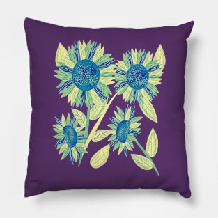 Sunflowers (Cyan) Pillow