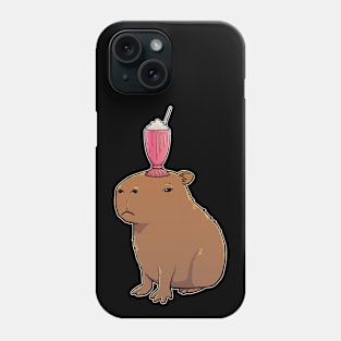 Capybara with a Strawberry Milkshake on its head Phone Case