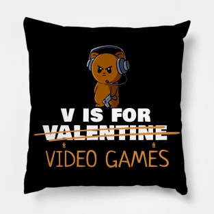 V Is For Video Games Cute Funny Valentine's Day Pillow