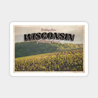 Greetings from Wisconsin - Vintage Travel Postcard Design Magnet