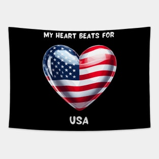 My Heart Beats For USA Flag Tapestry