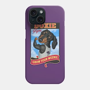 Fun dachshund in gym where you grow your weenie in red Phone Case