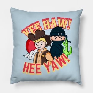 Cowboy Vs Ninja Showdown Pillow