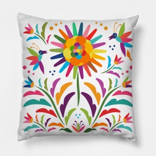 Mexican Otomi Floral Composition by Akbaly Pillow