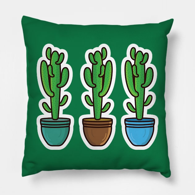 Set Of Green Cactus Plant In Vase Sticker vector illustration. Healthcare and Nature object icon concept. desert green cactus plant vector sticker design. Home plant cactus symbol graphic design. Pillow by AlviStudio