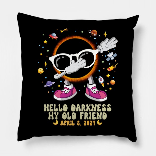 Hello Darkness My Old Friend Total Solar Eclipse 2024 Funny Dabbin Pillow by inksplashcreations