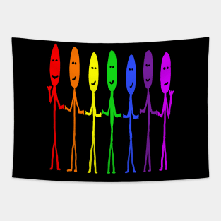 Rainbow Stickmen Tapestry