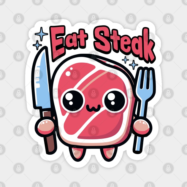 Eat Steak! Cute Kawaii Steak Cartoon Magnet by Cute And Punny