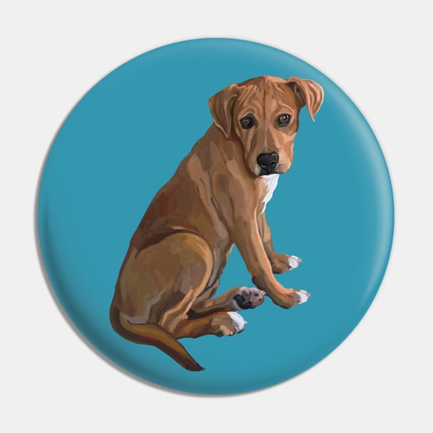 Sweet Brown Pitbull Mix Dog Pin by Art by Deborah Camp