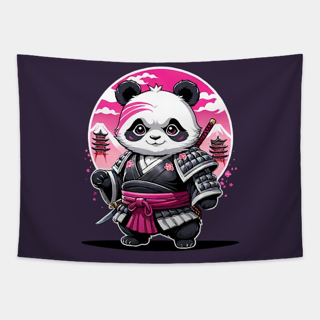 Japanese Samurai Panda Tattoo, Kawaii Ninja Panda Tapestry by TaevasDesign