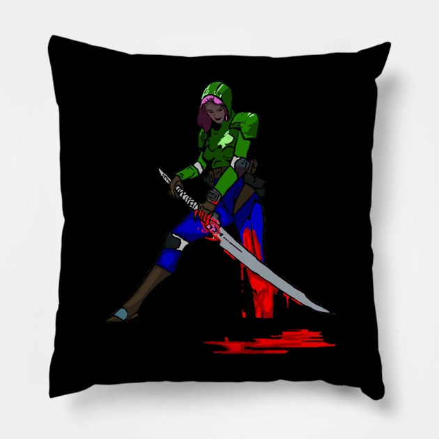 Zombie Fighting Female Warrior Pillow by DravenWaylon