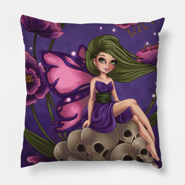 Skulls and Faeries Pillow by thewickedmrshicks