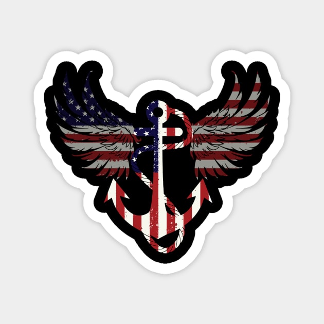 American navy, anchor, wings, map and Flag, 4th of July, happy independence day God Bless America Magnet by SweetMay