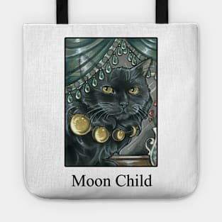 Black Cat - Moon Phases Necklace - Moon Child - Black Outlined Version Tote