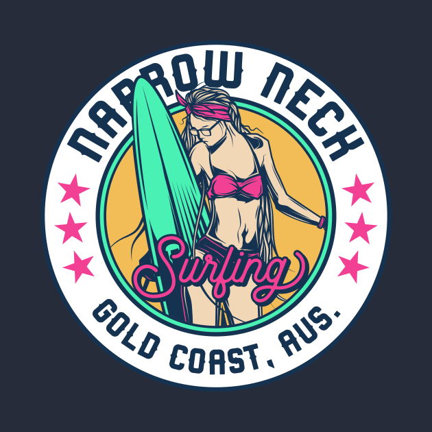 Retro Surfer Babe Badge Narrow Neck Gold Coast Australia by Now Boarding