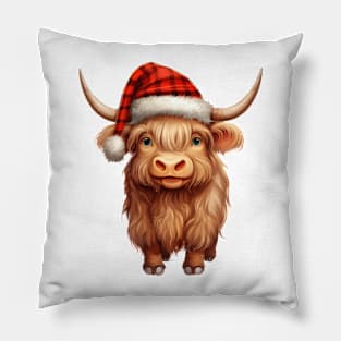 Vintage Christmas Highland Cow Pillow
