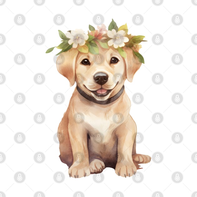 Watercolor Labrador Retriever Dog with Head Wreath by Chromatic Fusion Studio