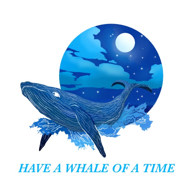 Blue Whale Swimming on the Sea at Night 'Have a Whale of a Time' by MNHDesign