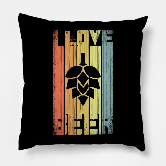 I Love Beer Retro Hop Drinking Beer Brew Gift Pillow by stayilbee