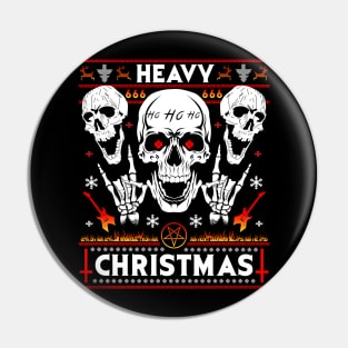 HEAVY CHRISTMAS Ugly Christmas Sweater Metalhead, Grunge, Death Metal, Guitarist, Drummer, Lead Singer, Satanic, Satan Claus Skull Pentagram Antichristmas Devil Skull Design Pin