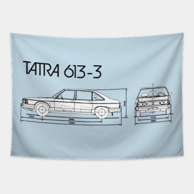 TATRA 613 - technical dimensions Tapestry by Throwback Motors