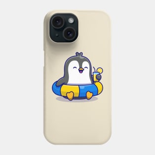 Cute Penguin With Swimming Tires And Orange Juice Cartoon Phone Case