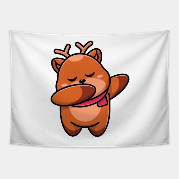 Cute baby deer dabbing cartoon Tapestry by Wawadzgnstuff