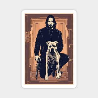 John Wick With Parabellum and His Trusty Dog Sunset Vintage Retro Movie Magnet