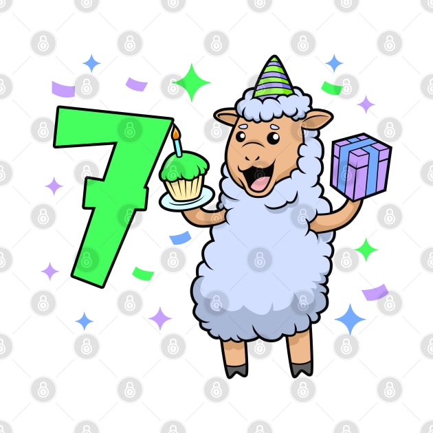 I am 7 with sheep - girl birthday 7 years old by Modern Medieval Design
