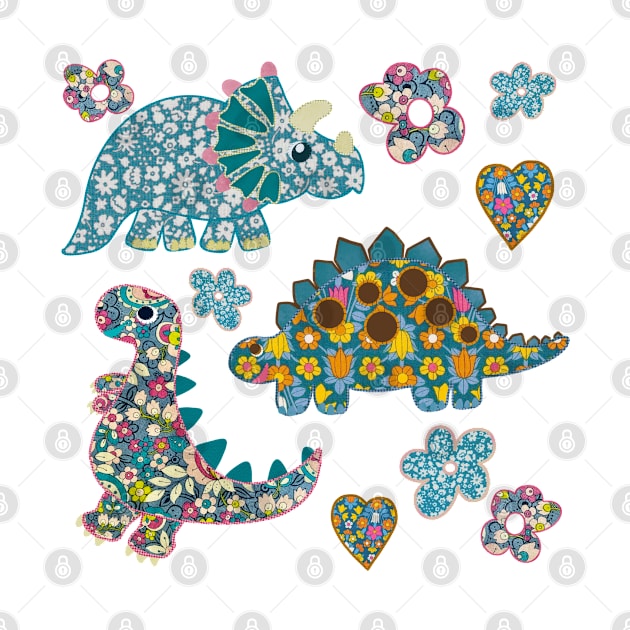 Sticker pack of vintage floral dinosaurs by NattyDesigns