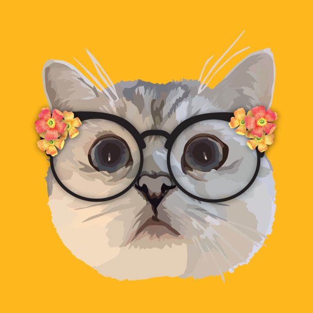 Cat with flower glasses by thedailysoe