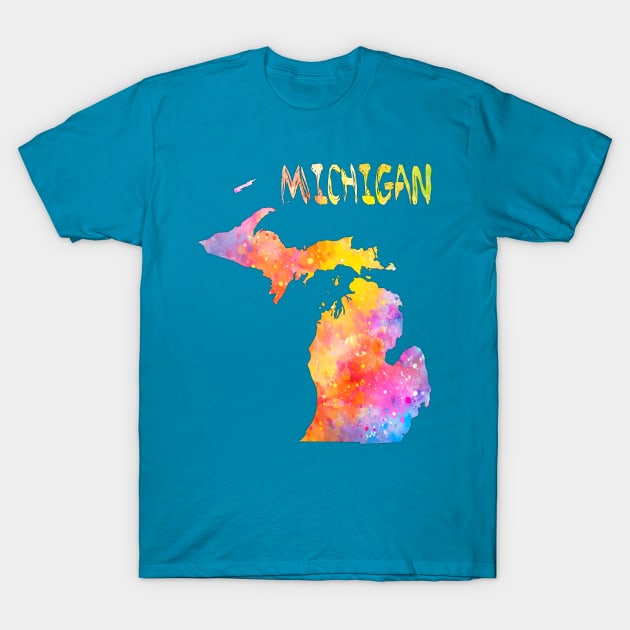 Multicolor Watercolor Michigan state Map, digital Artwork, USA