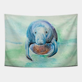 Underwater Manatee Watercolor Tapestry