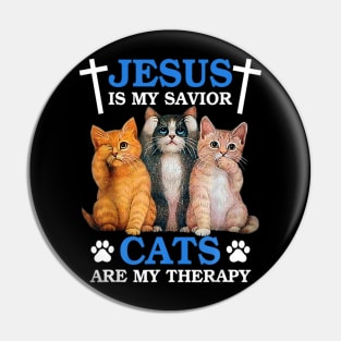 Jesus is My Savior Cat are My Therapy Faith Christ Kitten Pin