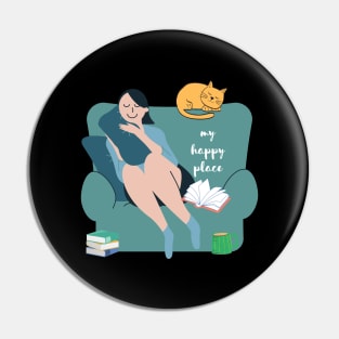 My Happy Place Is With My Cat and Books Introvert Gift Pin