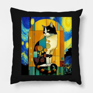 Van Gogh Starry Night Cat, izzy's kitty Gustav Klimt Fit Pillow