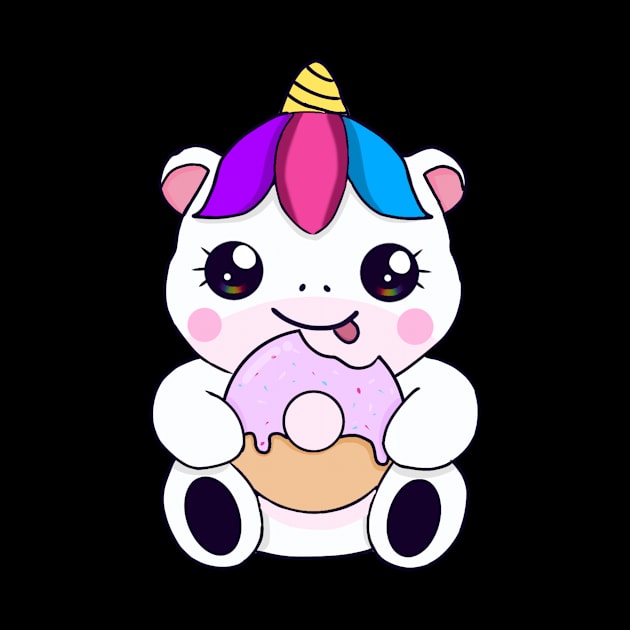 Kawaii Unicorn eating Donut by dukito