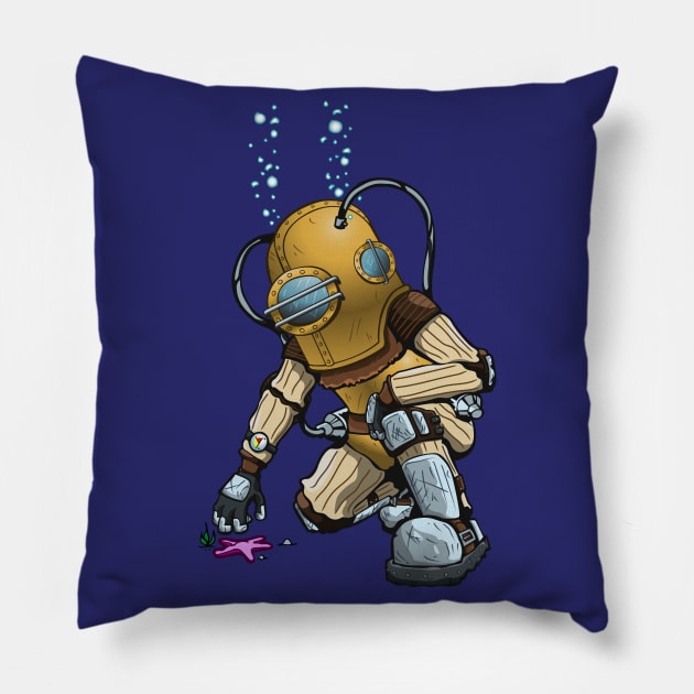 Deep Sea Diver - Big Daddy (Coloured) Pillow by deancoledesign