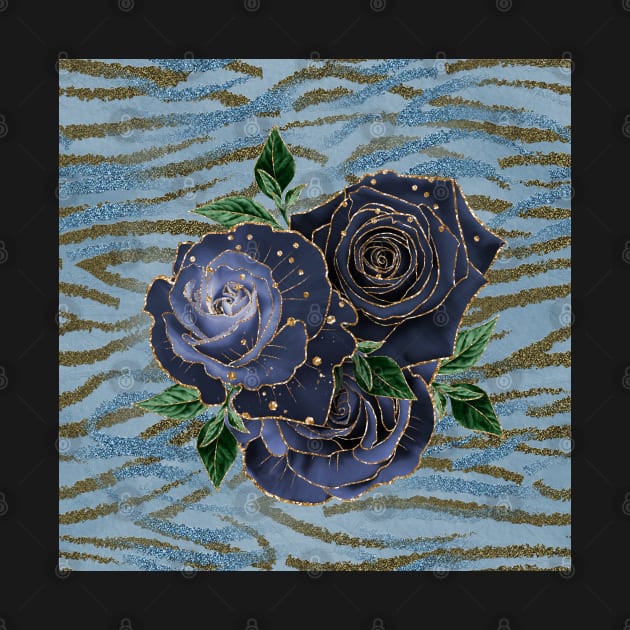 Wild Tiger Stripe Golden Blue Roses by Holisticfox