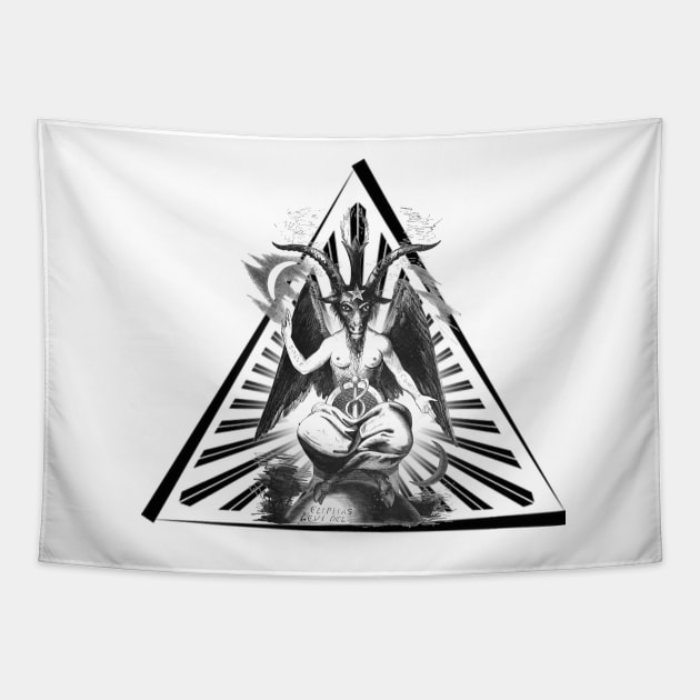 Baphomet in Pyramid of All Seeing Eye Tapestry by hclara23