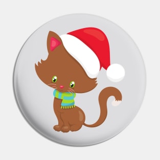 Christmas Cat, Cute Cat, Santa Hat, Cat With Scarf Pin