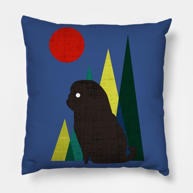 Waiting for you Black Pug Pillow by huebucket