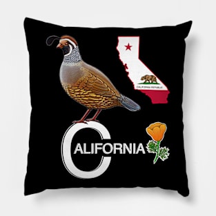 California quail state bird Californian poppy flowers Pillow