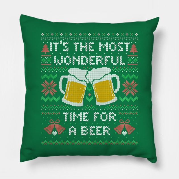 It’s the Most Wonderful Time For a Beer - Funny Quote Ugly Christmas Gift Pillow by eduely