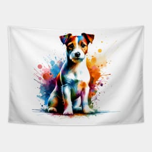 Russell Terrier in Colorful Abstract Splash Art Tapestry