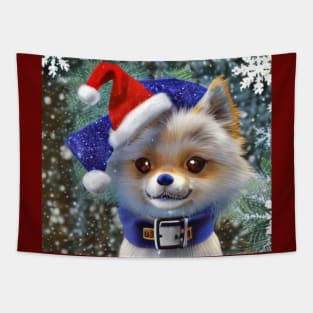 Smiling little christmas anime dog with hat. Tapestry