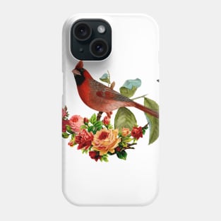 Romantic Red Cardinal Bird With Butterflies & Roses Phone Case