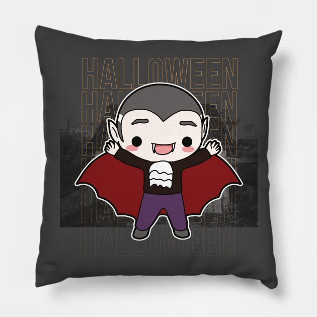 Cute Vampire Creepy House Halloween Pillow by Sleepy Time Tales